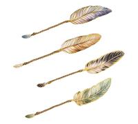 4 PCS Bookmarks À Plumes Avec Des Marqueurs De Page De Métal Pendentif Retro Élégant Lecture Créative