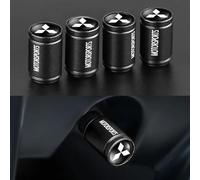 4 Pcs Bouchon Valve Pneu Voiture pour Outlander Pajero ASX Colt Evolution L200 Triton RALLIART, Aluminium Capuchon Antipoussière Une Pression Stable des Pneus,Black