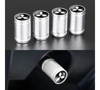 4 Pcs Bouchon Valve Pneu Voiture pour Outlander Pajero ASX Colt Evolution L200 Triton RALLIART, Aluminium Capuchon Antipoussière Une Pression Stable des Pneus,Silver