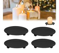 4 PCS Bougeoir Noir, Porte Bougie Pilier, Chandelier Fer Forgé Métal, Candélabres Retro Decoratif, Plateau Bougie Vintage, Support Bougies Ronds pour Couronne de l Avent Mariage Anniversaire Noël Fête