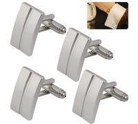 4 PCS Boutons de Manchette Homme Argent Rectangulaires, Design Élégant en Métal pour Mariages et Affaires