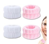 4 Pcs Bracelet de lavage du visage, Bracelet de lavage de visage pour femmes, Doux et élastique, Adaptés Soins du Visage, Maquillage, Yoga, Exercice (Blanc/rose）