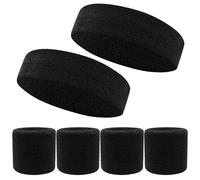 4 pcs Bracelet Eponge Poignet et 2 pcs Bandeaux élastiques,Bracelet Poignet de Sport Anti-Sueur Headband Serre Poignet Protection,pour Homme Femme,Tennis,Course,Entraînement de Gym et Yoga-Noir