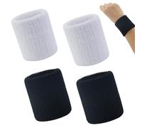 4 Pcs Bracelet Poignet Absorbant de Sport pour Homme & Femme Serre Poignet Noir et Blanc, pour la Gym, Le Tennis ou la Course à Pied - Brassard Éponge Absorbant