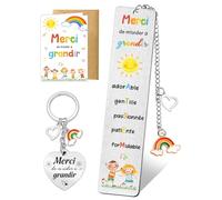 4 Pcs Cadeau Atsem Maternelle, Merci Carte Remerciement Marque Page Porte Clés et Enveloppe, Cadeau Atsem Maitresse d'École Fin d'Année - Merci De M'aider À Grandir