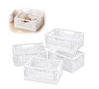 4 Pcs Caisses Pliables en Plastique Blanches, Rangement Maison | Design pliable gain de place, facile à ouvrir, plier et ranger; adapté aux étagères, placards, bureaux et accessoires.