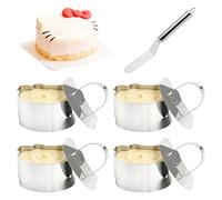 4 Pcs Cercle a Patisserie avec Couvercles, Cercle à Pâtisserie en Acier Inoxydable, Moule Tartelette pour Desserts, Mousses, gâteaux et pâtisseries, Accessoires inclus (Forme chat, 7,8 x 7,2 x 4 cm)