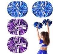 4 Pcs Cheerleading Pom Poms Feuille Métallique, Pompom Girl Cheerleader Pompons avec Poignées, Pompons Sport de Balle pour l'école, les Sports, les Soirées Dansantes, les Compétitions (Bleu&Violet)