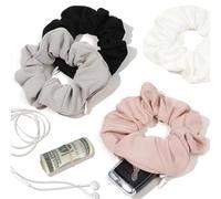 4 Pcs Chouchou Cheveux avec Pochette Zippée - Dissimulée Accessoires pour le Rangement Petits Articles, Clés, Argent - Cheveux élastiques et Souples pour Cheveux Fins et Bouclés