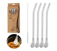 4 pcs Cuillère à Paille en Acier Inoxydable, Paille 304 Inox Réutilisables, Pailles à Boire Cuillère à Filtre, Pailles en Métal, avec cuillère filtrante, Amovible, Brosse,Pour Cocktail,Smoothie et Jus