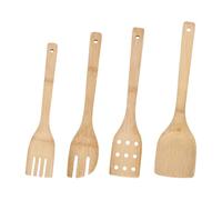 4 Pcs Cuillere en Bois 30 cm, Ustensiles de Cuisine avec Cuillère Tournante Fendue Spatule, Naturel et Antiadhésive, Ergonomique, Résistante à Chaleur et Aux Rayures, Couvert Bois