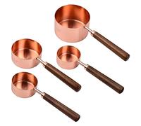 4 Pcs Cuillères et Tasses à Mesurer en Cuivre Acier Inoxydable, Cuillere Doseuse avec Manche en Bois, Cuisine Mesure Cup Poli Miroir pour Pâtisserie Cuisson Café Thé Sec et Liquide Ingrédients (Noyer)