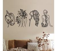 4 Pcs Décorations Murales en Métal Art Mural en Métal Noir Dessin au Trait Unique Femme Abstraite Minimaliste Sculptures Murales Modernes Femme Accents Décoratifs Suspendus pour Maison (Modern)