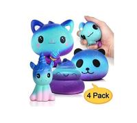 4 Pcs Desire Deluxe Squishy Kawaii Squishies Pack - Soft Geant Galaxy Animal Anti Stress Jouets pour Garçons et Filles