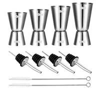 4 PCS Doseur Jigger Cocktail 30/40/50/60ml Doseur à Alcool en Acier Double Inoxydable Tasse à Mesurer Doseur Alcool avec 4 becs verseurs et 2 brosses, pour Bar Maisons Fête Gin Shaker
