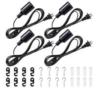 4 pcs Douille E27 avec interrupteur, support de lampe avec câble d'alimentation, porte-lampe E27 avec prise EU, anneau fileté pour douille E27, câble en tissu avec interrupteur, douille noire avec