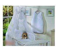 4 pcs ensemble Ciel en Voile Tour de lit bébé 120x60 blanc à coeurs Housses de couette 90x120 et d'oreiller