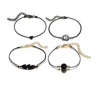 4 pcs/ensemble Femmes Bohème Noir Lotus Fleur Bracelets Perle Feuille Coeur Forme RéglableTraitement séduisant