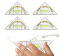 4 Pcs Equerre Ecole Rapporteur,Règle Equerre Rapporteur Equerre de Géométrie Hypoténuse Kit Geometrie Triangle Equerre avec Poignée Equerre de Géométrie pour Etudiants Enfants Bureau