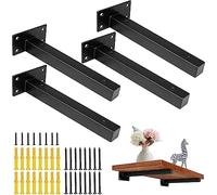 4 Pcs Equerre Etagere Industrielle Support d'étagère Murale Fixation Rétro,Supports Equerre Etagere,Supports Plateaux en Métal avec Vis Tablette Mural Bride,Noir en Acier Inoxydable (10in Noir)