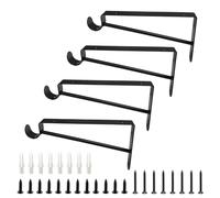 4 Pcs Equerre Etagere Murale avec Support pour Tringle, Noir, 205mm | Équerre Étagère de Fixation Murales, Equerre Murale Triangulaires, pour Salon Chambre, Maison, Tringle à Vêtements