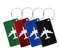 4 Pcs Etiquette Valise, 75 x 45 mm Etiquette Bagage Aluminium avec Cordon Inox, Etiquettes Bagages Avion Imperméable avec Étiquette d'Adresse pour Valise Bagages Sacs à Dos Voyages (4 Couleurs)