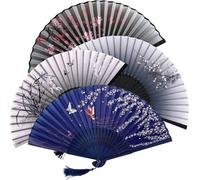 4 PCS Éventail Pliantes, Eventail en Bois Moderne, Éventail à Main Décoration Ventilateurs à Main en Tissupour Anniversaire, Fête, Mariage, Photographie, Décoration Murale