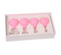 4 Pcs Facial Glass Cupping Set - Vacuum Suction Cupping Cups, Silicone Cupping Massage Therapy, for Beauty Body Cup Lymphatic Fascia Massager (Pink)
