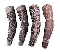 4 Pcs Fashion Nylon Fake Temporary Tattoo Sleeves Arm Stockings Halloween Tattoo Soft for Men Women Outdoor Sport Basketball Cycling Anti-UV Sunscreen Sleeves