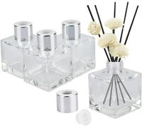 4 Pcs Flacon Diffuseur En Verre Bouteille Diffuseur Carré 50ml Diffuseur De Roseau Avec Bouchon Plastique Et Couverture Métallique Pour Parfum Huile Essentielle Maison Chambre - Transparent