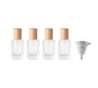 4 Pcs Flacon Pompe sans Air, 30ML Distributeurs à Pompe en Verre, Airless Contenant Cosmétique Vide, Pots de Crème Sous Vide, Flacons à Pompe de Lotion Crème avec Couvercle en Bois, avec Entonnoir