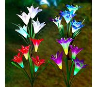4 PCS Fleurs de Lys Lampes Solaires d'extérieur, Lampes de Lys, Lampe Solaire Fleur, Lampe Solaire de Pelouse LED, Parfait pour Jardin, Cour, Patio, Éclairage 8~10h, 4 Fleurs de Couleur