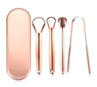 4 Pcs Gratte Langues, Tongue Scraper, Gratte-Langue avec étui, Gratte-langues en Acier Inoxydable, Limpiador Lengua pour Une Haleine Fraîche et Soins Bucco-dentaires Nettoyeur Langue Femmes Hommes