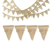 4 Pcs Guirlande Fanions Tissus pour Fanion Guinguette Toile de Jute, Bannieres Fanion en Jute, Triangle Bannières Vintage pour Décoration de Mariage Fête Baptême(54 Pcs Fanions, 3,8 m x 4 Pcs)