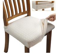 4 Pcs Housse de Chaise Extensibles en Jacquard pour Salle à Manger Amovibles et Lavables (avec Sangles de Dossier), Beige