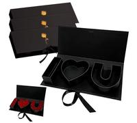 4 Pcs I Love You Heart-Shaped Gift Box Empty Valentines Box Fillable Letter Floral Decor Black I Heart U Keepsake Gift for Valentine's Day Wedding Mother's Day Birthday Gifts