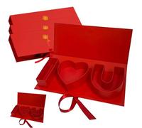 4 Pcs I Love You Heart-Shaped Gift Box Empty Valentines Box Fillable Letter Floral Decor Red I Heart U Keepsake Gift for Valentine's Day Wedding Mother's Day Birthday Gifts