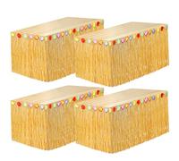 4 Pcs Jupe de Table Hawaienne, Décoration de Fête Hawaïenne, Jupes de Table en Herbe avec des Fleurs Multicolores, Decoration Table pour Tropical Fête Hawaïenne, Summer Garden Beach BBQ Fête à Thème