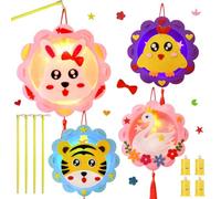 4 Pcs Kit De Bricolage Lanterne Pour Enfants, Lanterne Enfants Portable Diy Auto-Construit Lanterne Avec Bâton De Lanterne Pour St. Martin Halloween Noël Anniversaires Carnaval Mariages Fêtes（B）