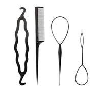 4 PCS Kit de coiffure de queue en plastique Magic Hair Braid Tresse de queue de cheval Maker Clip Tool Simple Bricolage Styling Accessoires(1Large + 1Small +1peigne + 1fer à lisser)