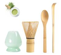 4 Pcs Kit Fouet Matcha Bambou avec Cuillère & Support Céramique, Service Thé Japonais Traditionnelle, Accessoires Complet Matcha, Set Gardien Thé Ustensile Artisanal pour Donné Amis Collègues Cadeau