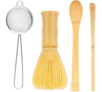 4 Pcs Kit The Complet: Fouet Matcha Cuillere Traditionnelle Tamis à Matchas Bambou Support de Fouet