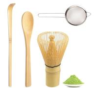 4 Pcs Kit The Matcha Kit Complet Fouet Matcha Cuillere Traditionnelle & Tamis à Matchas Bambou & Support de Fouet, pour Cérémonie Du Thé Matchas, Cadeaux pour Débutants et Passionnés