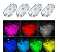 4 PCS Lumières intérieures de Voiture,Eclairage d'ambiance 7 Couleurs pour l'intérieur de la Voiture, Lampe de Lecture intérieure Rechargeable par USB