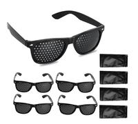 4 Pcs Lunettes à Grille, Unisex Lunettes Repos à Sténopé avec 4 Sac de Rangement pour Lunettes, Mode Lunettes Soleil à Trous, Lunettes Sténopéïques pour l'entraînement et la Relaxation des Yeux, Noir