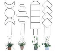 4 Pcs Metal Moon Phase Plant Trellis 33x11cm Climbing Frame | Sturdy Iron Construction, Geometric Moon Design, Easy Assembly, Space-saving Vertical Support For Pots And Gardens