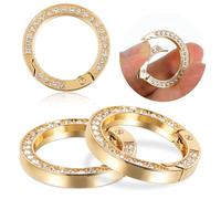 4 PCS Mini Mousqueton Rond 25mm Petit Mousqueton Crochet Porte-Clés Diamant Anneau Fendu Strass Printemps O-Ring Brillant Clip Métal Porte-clés Clip pour Portefeuille DIY Artisanat (Or)