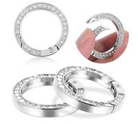 4 PCS Mini Mousqueton Rond 25mm Petit Mousqueton Crochet Porte-Clés Diamant Anneau Fendu Strass Printemps O-Ring Brillant Clip Métal Porte-clés Clip pour Portefeuille DIY Artisanat (Argent)