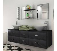 VidaXL Meuble de salle de bain 11 pièces avec lavabo et robinet Noir