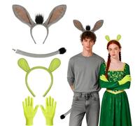 4 PCS Monstre Ogre Âne Deguisement Animaux Adultes, Serre Tête Oreille d'Âne Queue d'Âne Bandeau Ogre Oreilles Gants Verts, Deguisement Âne Costume Animaux pour Cosplay Halloween Carnaval Thème Fête